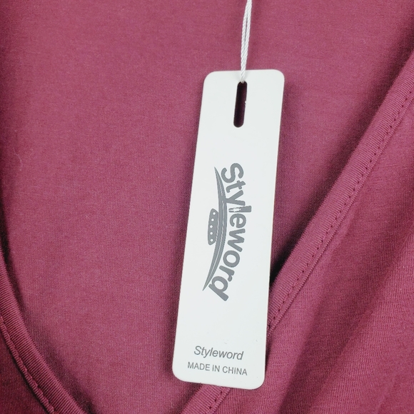 Styleworld Burgandy Faux Wrap Long Sleeve Dress XL - Picture 6 of 10